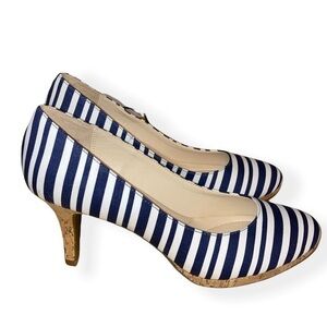 Kelly & Katie Blue Nautical Striped Cork Pumps | 8.5